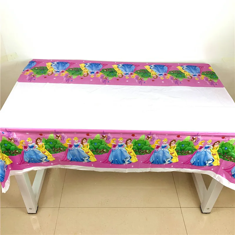 Tablecloth-3-1pcs Дисней Принцесса Тема Мультфильм партия набор воздушные шары посуда тарелка салфетки баннер день рождения коробка конфет детский душ вечерние украшения - Цвет: Tablecloth-3-1pcs