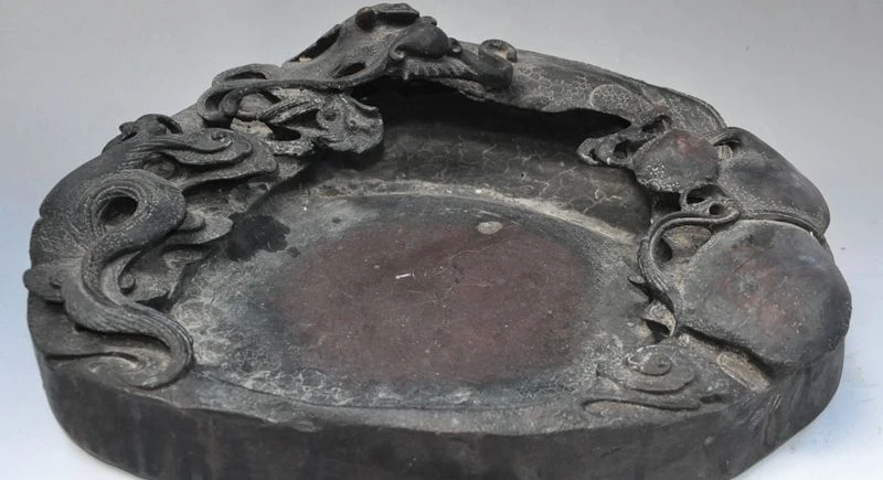 14 &quotСтарый Китай камень Дракон играть шарик Тыква Статуя чернил-камень чернил