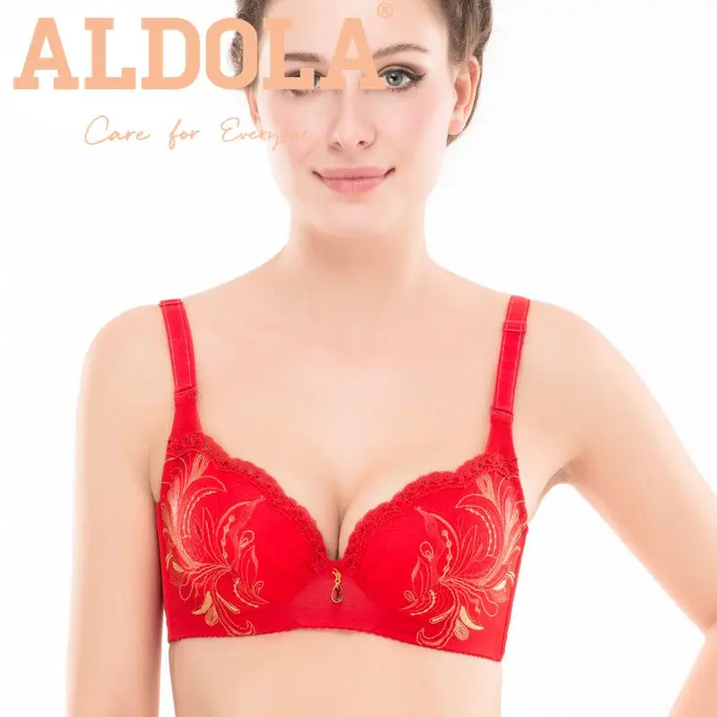 ALDOLA High Quality Women Embroidery Floral Bra Red Pink Sexy Luxury Lingerie Wedding Plunge Brassiere Plus Ladies YW53005 | Женская