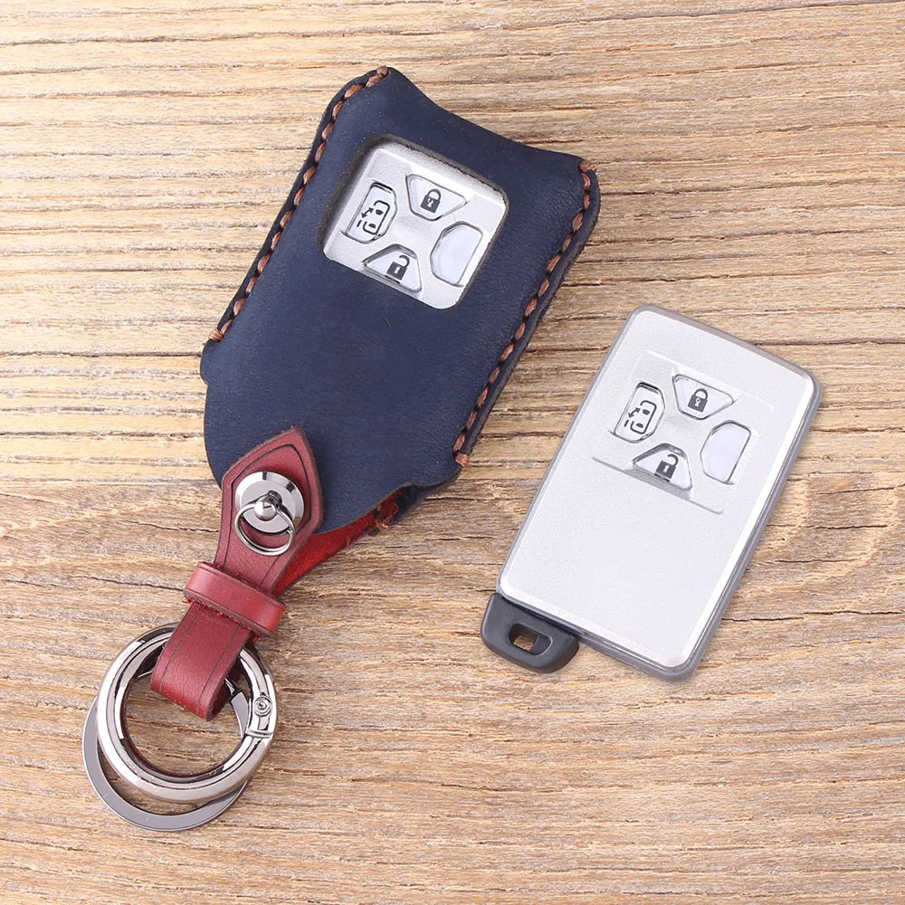 darkblue KEYYOU из натуральной кожи пульт дистанционного управления автомобильный брелок чехол для Toyota Previa 3/4 кнопки умный ключ - Название цвета: darkblue