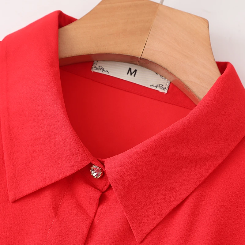 Новые осенние красные черные Для женщин шифон плюс Размеры элегантный Рубашки