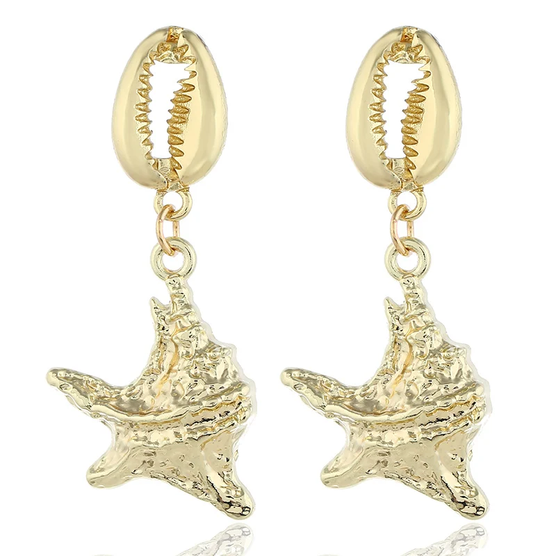 Женские серьги капельки ZOSHI большие круглые золотого цвета с раковиной в