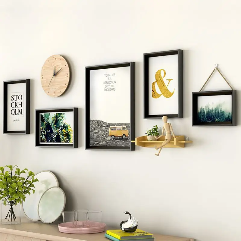 5 шт./компл. с часами Современная стильная фоторамка для Картины коллаж Комплект