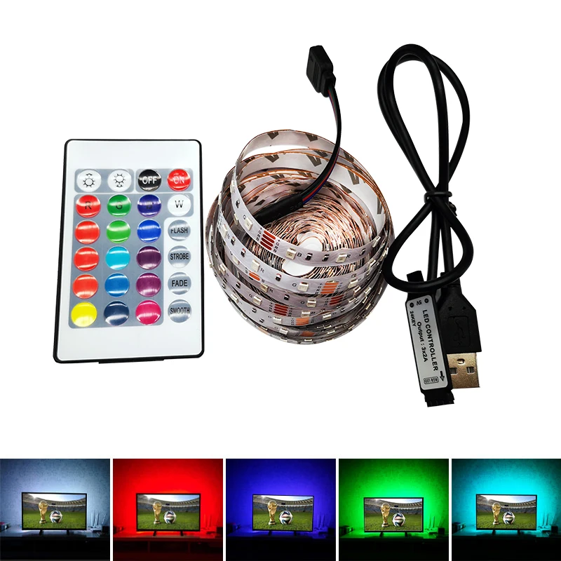 DC 5 V IP20 3528 SMD USB зарядное устройство переменного тока Адаптеры питания светодиодный лента с usb-питанием 1 м 3 м 5 м RGB пульт дистанционного управления USB Кабель-адаптер Светодиодный светильник декоративный светильник