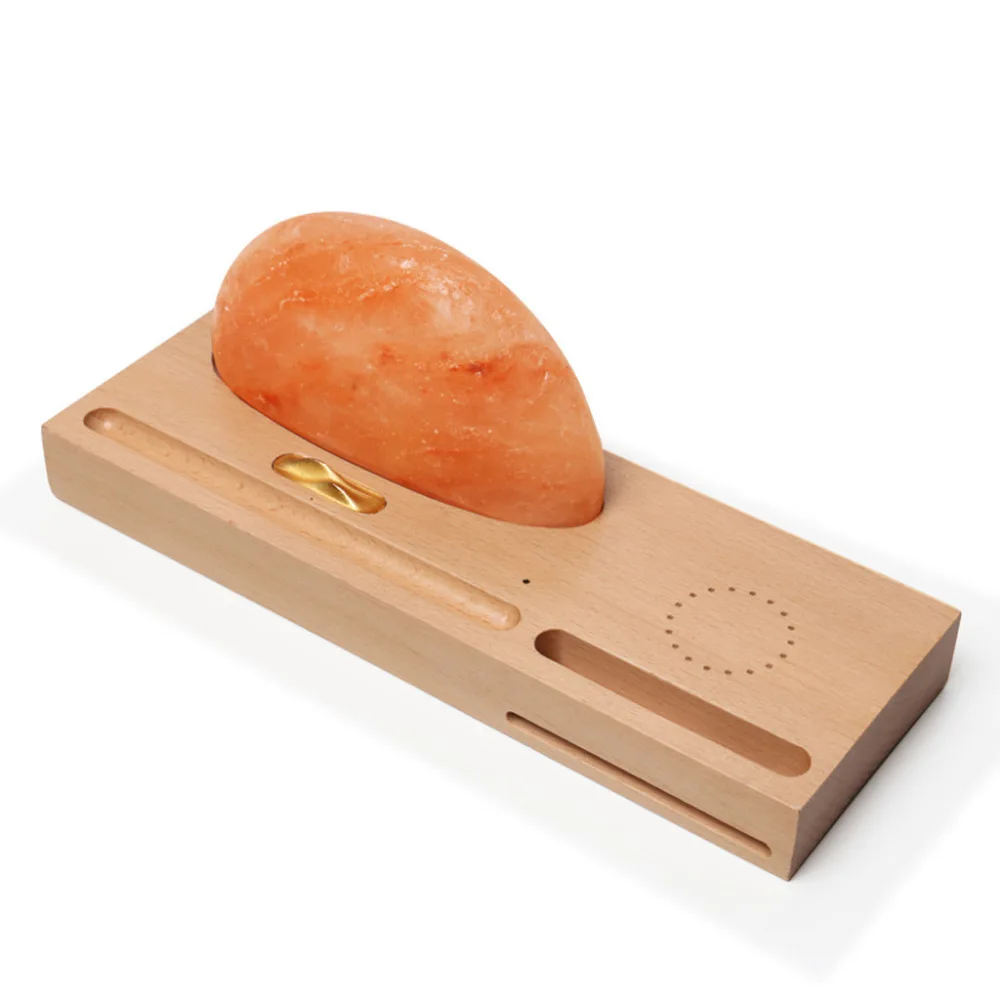 

Round wireless charging hand-carved meditation night light wooden base Himalayan colorful natural crystal rock lamp4M10