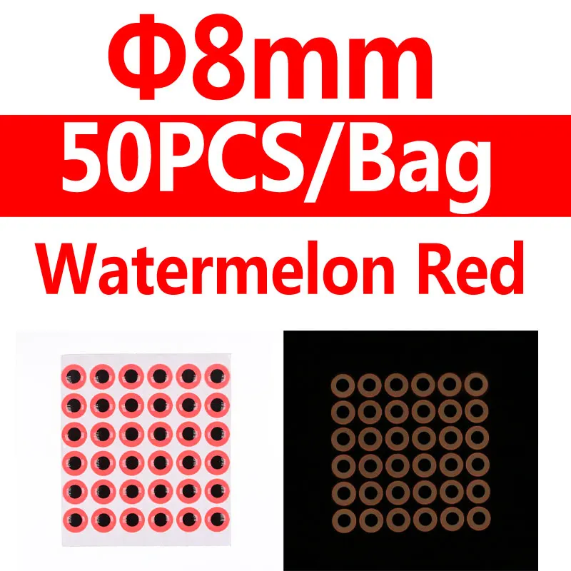 8mm watermelon 50pcs Wifreo 50 шт./лот 3D светящиеся рыбьи глаза имитация мухобойка морские рыболовные Джиги ночная рыбалка приманка аксессуары оранжевый зеленый - Цвет: 8mm watermelon 50pcs