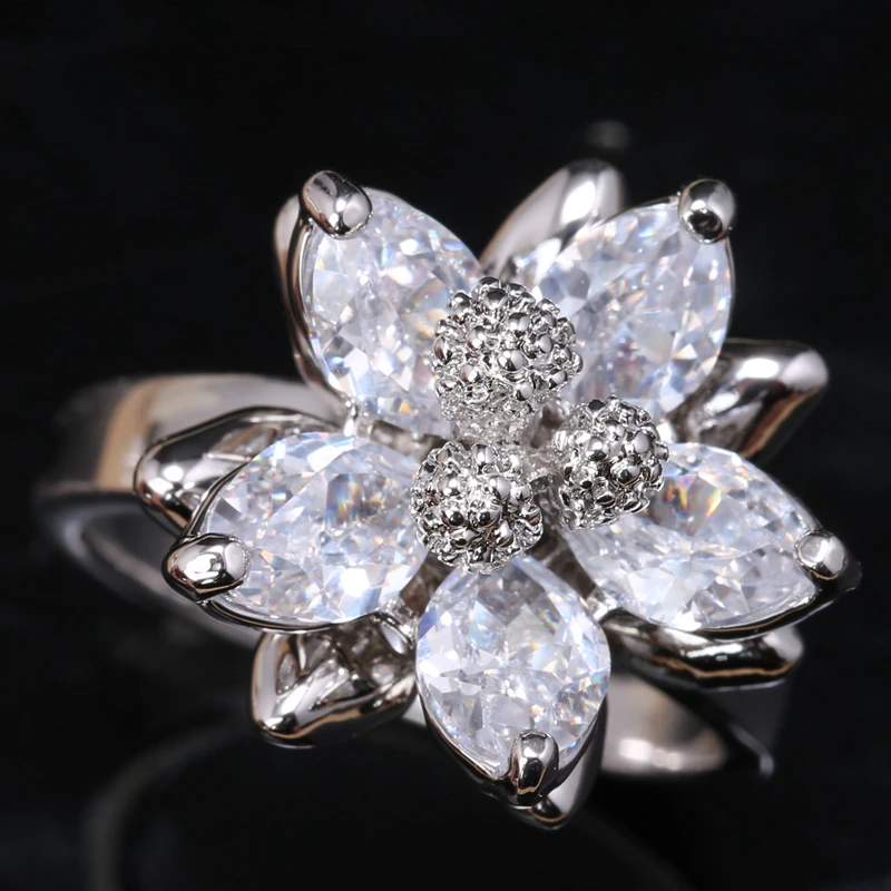 Luxurious Tridimensional Flowers White Cubic zirconia 925 Sterling Silver Fashion Women's Jewelry Rings US# Size 6 7 8 9 S1730|fashion jewelry
