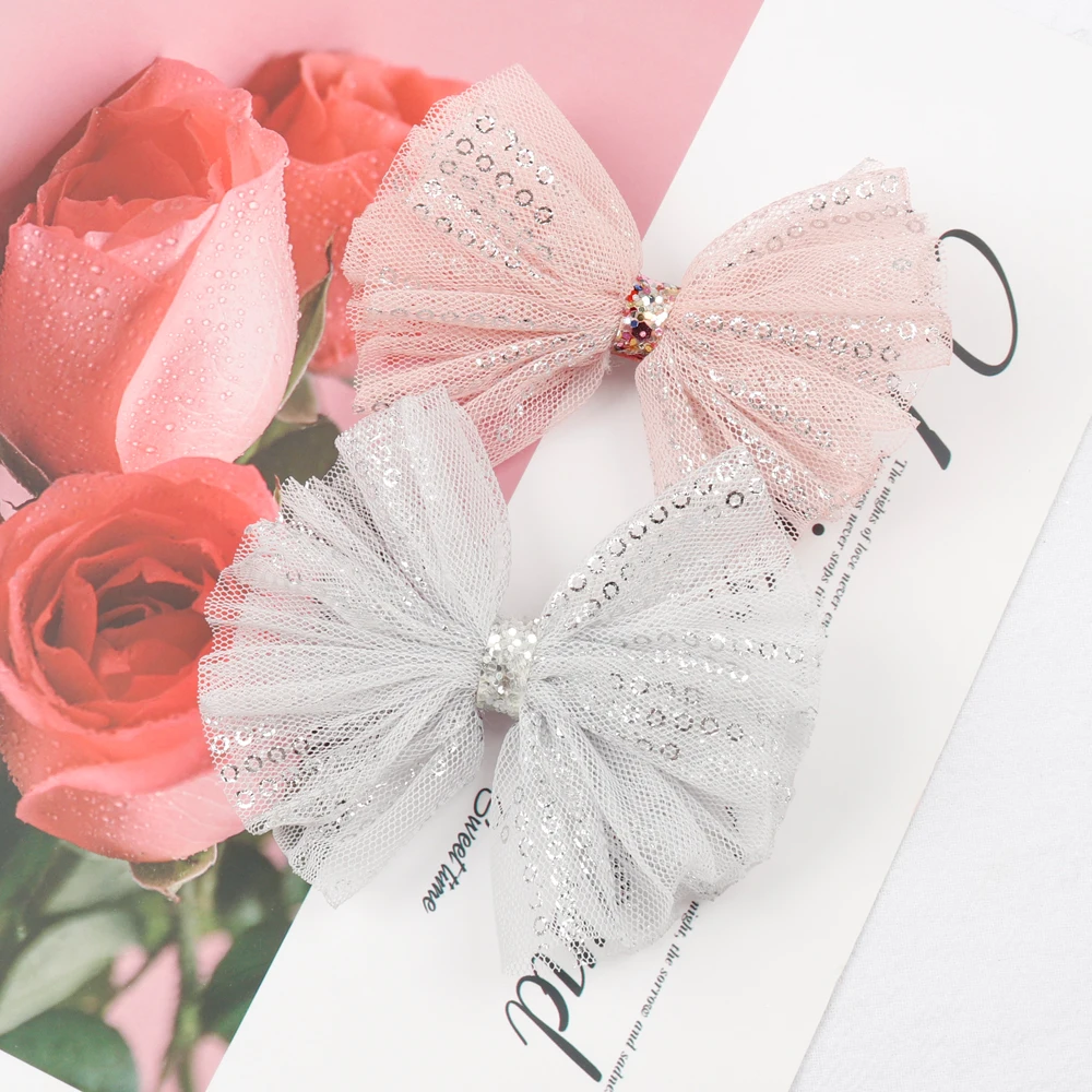 CN волос аксессуары и клипсы для девочек с пайетками из органзы кружевом банты