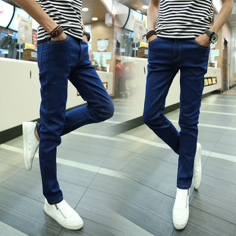 Джинсы мужские однотонные хлопковые джинсы облегающие джинсовые брюки модные