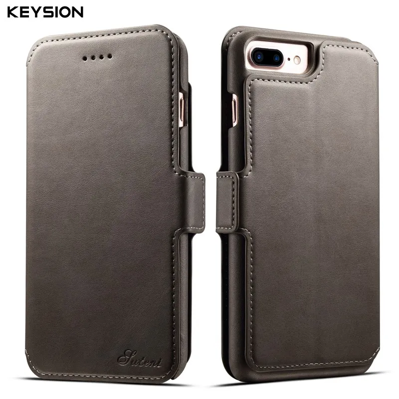 Серый KEYSION роскошный флип-кейс для iPhone 8, 8 Plus съемный кошелек чехол Магнитный 2 в 1 PU кожаные с отделениями для карт чехол для iPhone7 7 Plus - Цвет: Серый