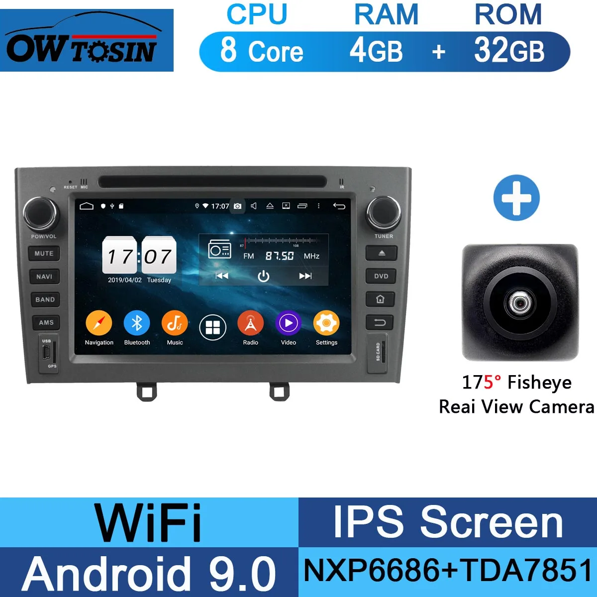 32G Fisheye Camera " ips Восьмиядерный 4 Гб ОЗУ+ 64 Гб ПЗУ Android 9,0 автомобильный DVD радио gps для peugeot 408 308 308SW 2007-2011 DSP CarPlay Parrot BT стерео - Цвет: 32G Fisheye Camera