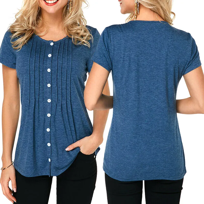 Женская туника с коротким рукавом на пуговицах летняя футболка KNG88 | одежда