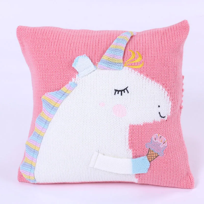 Baby Knit Cushion Pillow Cartoon Three-dimensional Unicorn Sofa Pillows Children Photography Prop Bedding Decorative Cushions