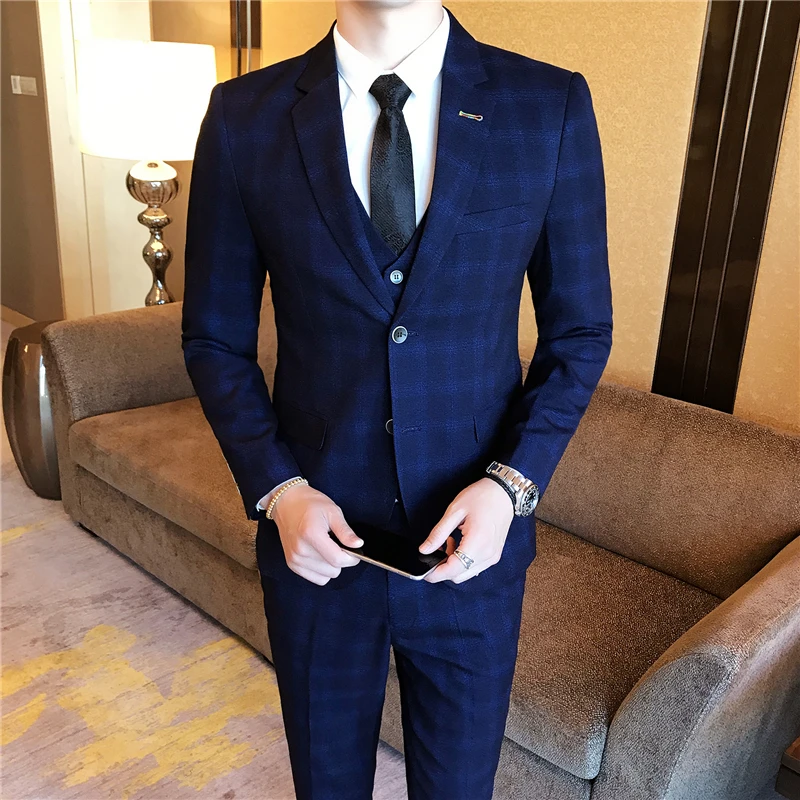 Men's Blazer Men Soft Comfortable Khaki Blue Suit Jacket Male Plaid Slim Single Breasted High Quality Jaquetas Homens Size M 3XL | Мужская