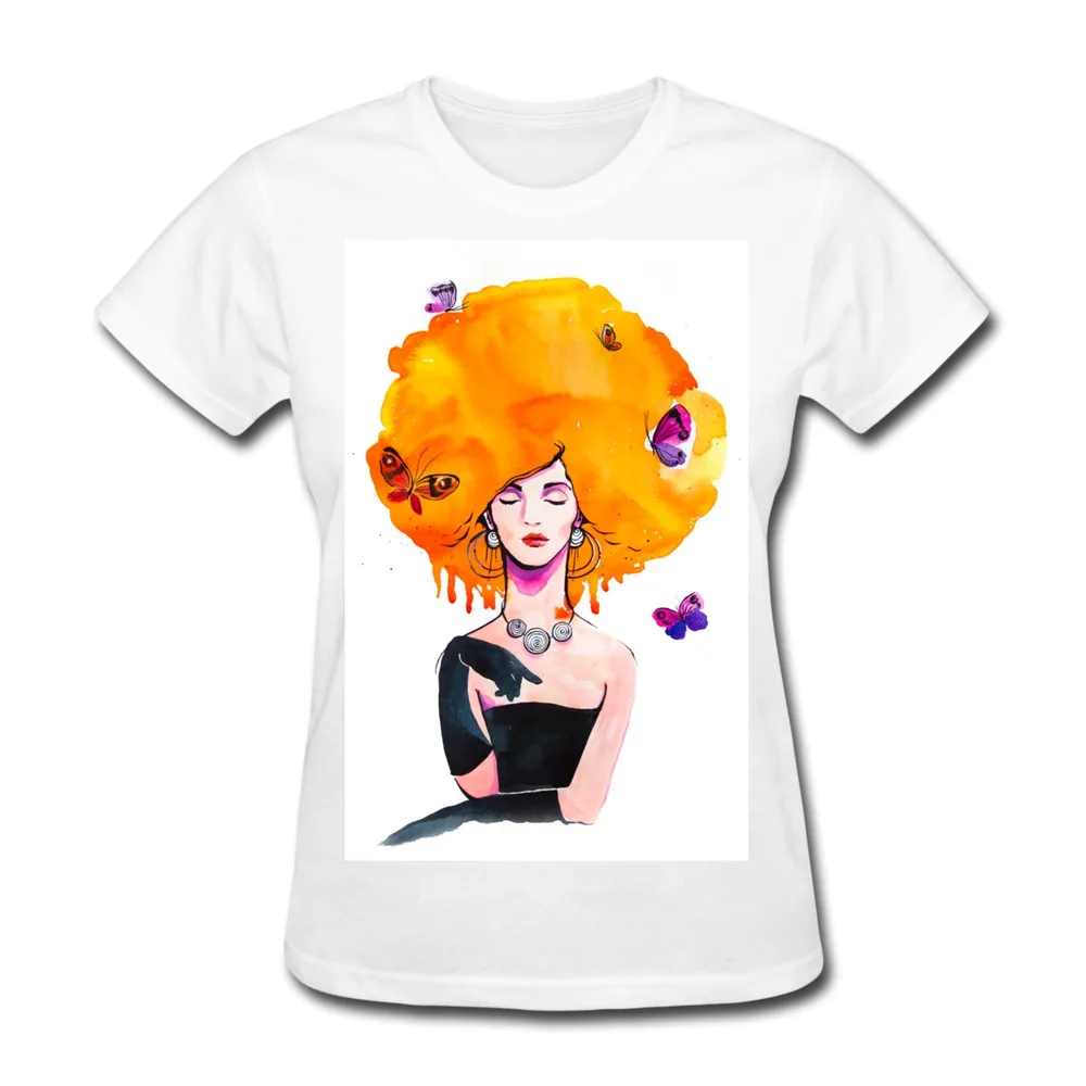 Dropshipping Round Neck T Shirt Womens Butterflies Custom Cool Pics Girl TShirts | Женская одежда