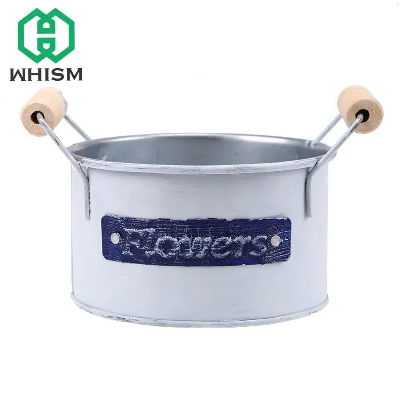 royalblue WHISM, лаконичный стиль, цветочный горшок, ретро украшение сада, ванна, горшок для растений с ручками, ковш для выращивания суккулентов, Железная бочка для цветов - Цвет: royalblue