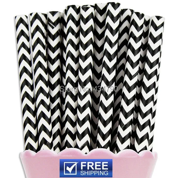 200 шт черные бумажные соломинки с елочным рисунком зигзаг Хэллоуин украшения для