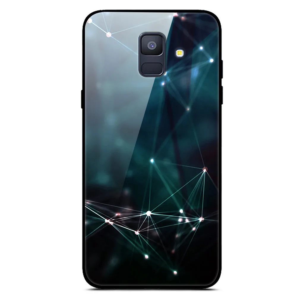 25 Чехол для samsung A6 A 6 из закаленного стекла с изображением планеты и космоса, стеклянный чехол для задней панели для samsung Galaxy A6 A600F с мягким краем - Цвет: 25