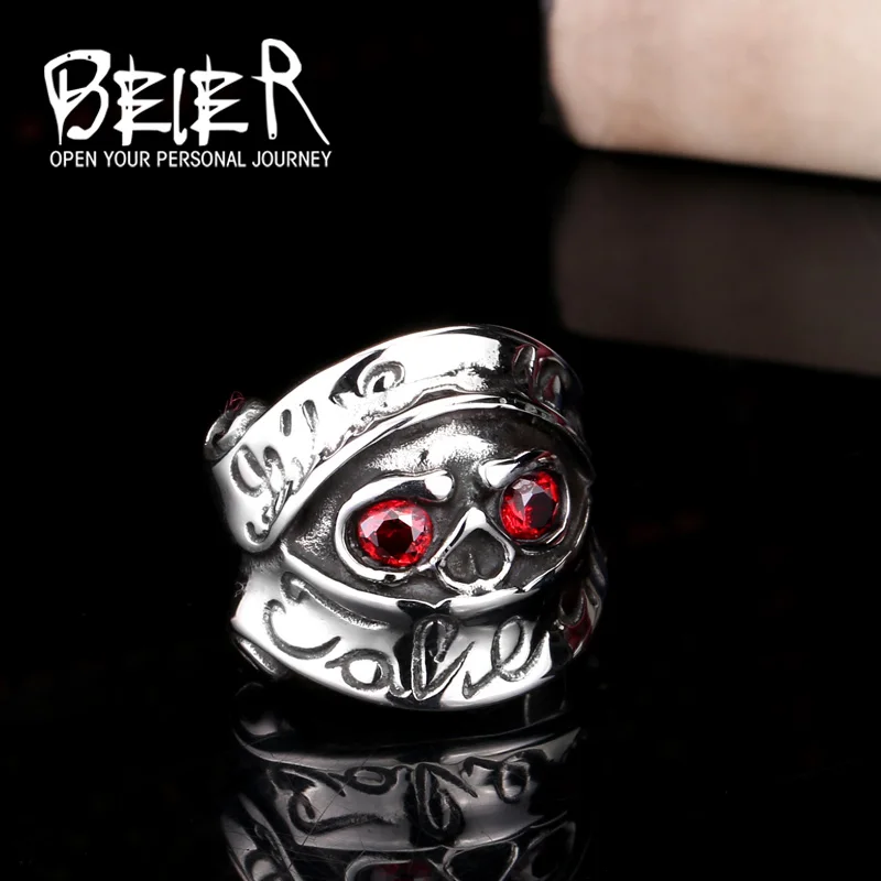 Мужское кольцо с черепом Beier 316L из нержавеющей стали красным глазом уникальное