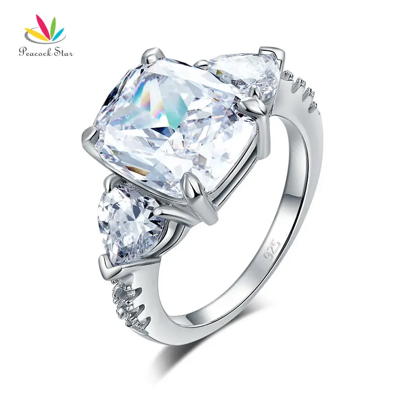 

Peacock Star 6 Carat Solid 925 Sterling Silver Ring Three-Stone Pageant Luxury Jewelry CFR8311