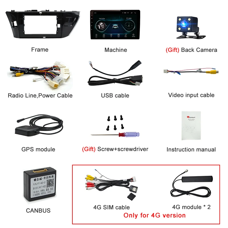 Junsun 2 Din мультимедийный видео плеер Android 8,1 gps навигация радио wifi OBD2 для Toyota Corolla E180 без DVD слот