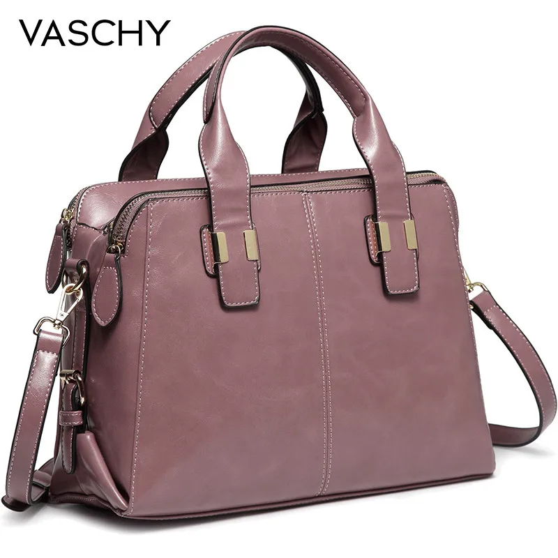 Pink VASCHY Patent Leather Satchel Bag for Women Fashion Top Handle Handbag Work Tote Purse with Triple Compartments Briefcase - Цвет: Pink