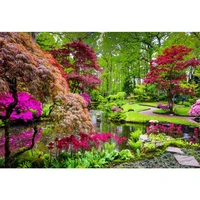 natural backdrops green tree flowers lake park garden way beautiful view photographic background photocall photo studio
