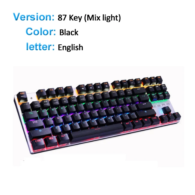 Проводная Механическая клавиатура 87/104 ключей RGB синий переключатель светодиодный подсветкой anti-ореолы для игры русский/английский/ испанский макет - Цвет: English 87 Key