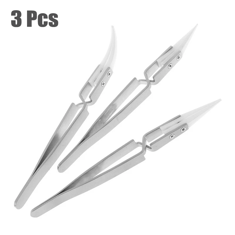 3 Pcs Антистатические обратные керамические Tweezers электронная сигарета термостойкие проводящие изогнутые прямые пинцеты 1 шт./3 шт - Тип головки пинцета: 3 Pcs