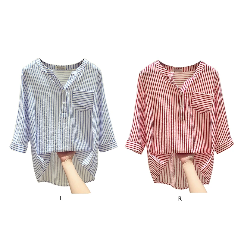 Брендовые новые женские полосатые рубашки с рукавом три четверти летняя
