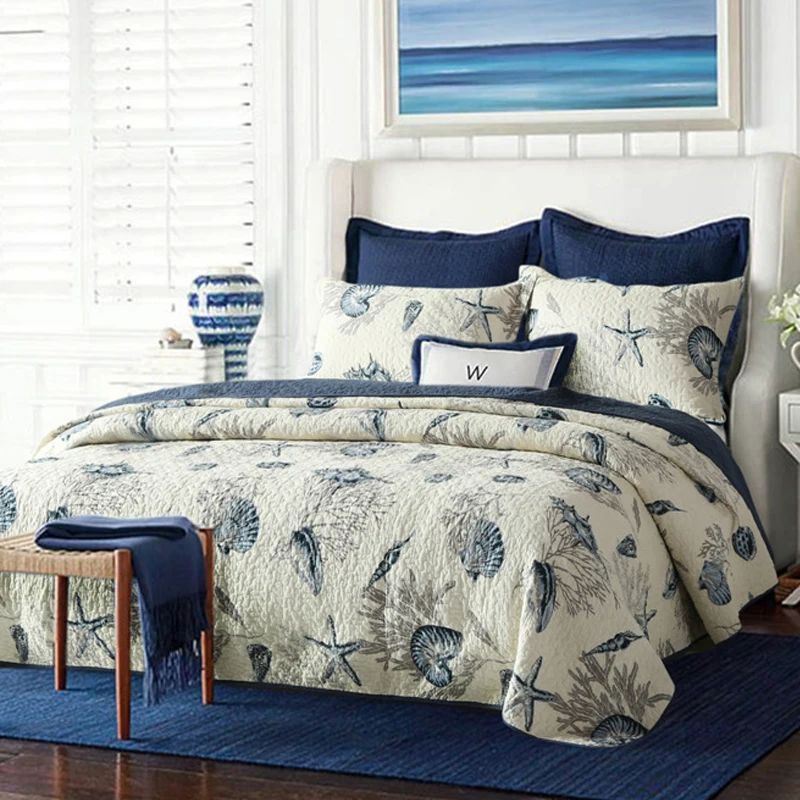 2017 королева King Size одеяло хлопок Sea Shell печатных покрывало утолщение oversize прошитой
