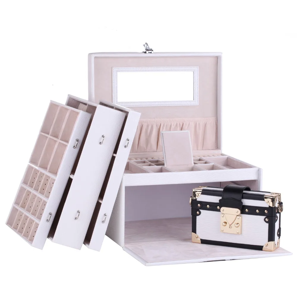 Большая белая коробка для ювелирных изделий кожаный Органайзер с сумкой
