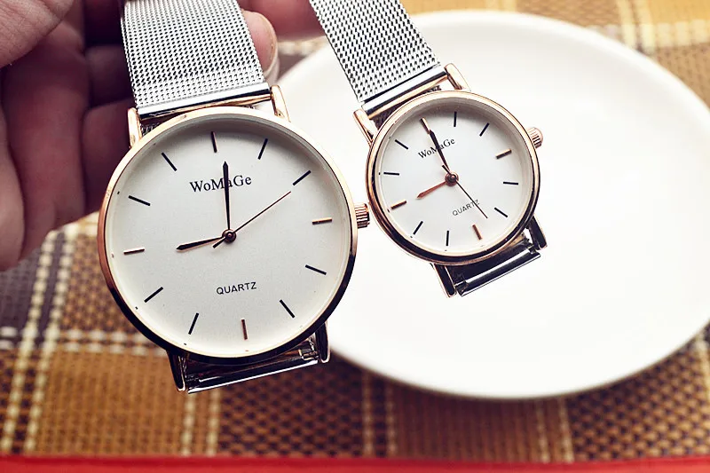 Мода Womage для влюбленной пары мужчине reloj mujer бренд класса люкс сетка из