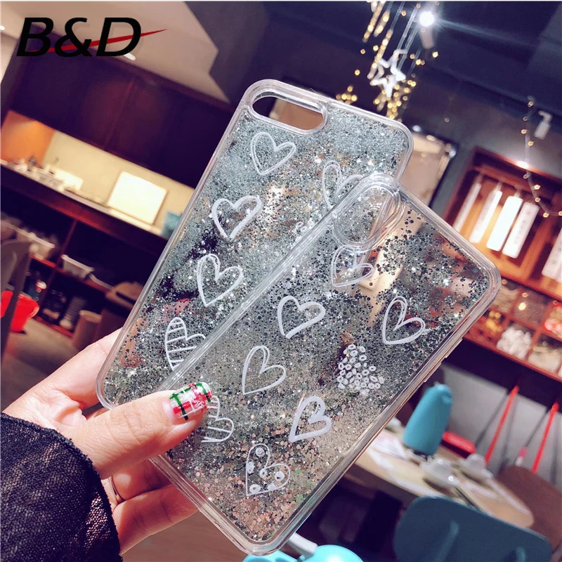 Сердце рисунком блеск Динамические Liquid зыбучие пески телефон чехлы для iPhone X 8
