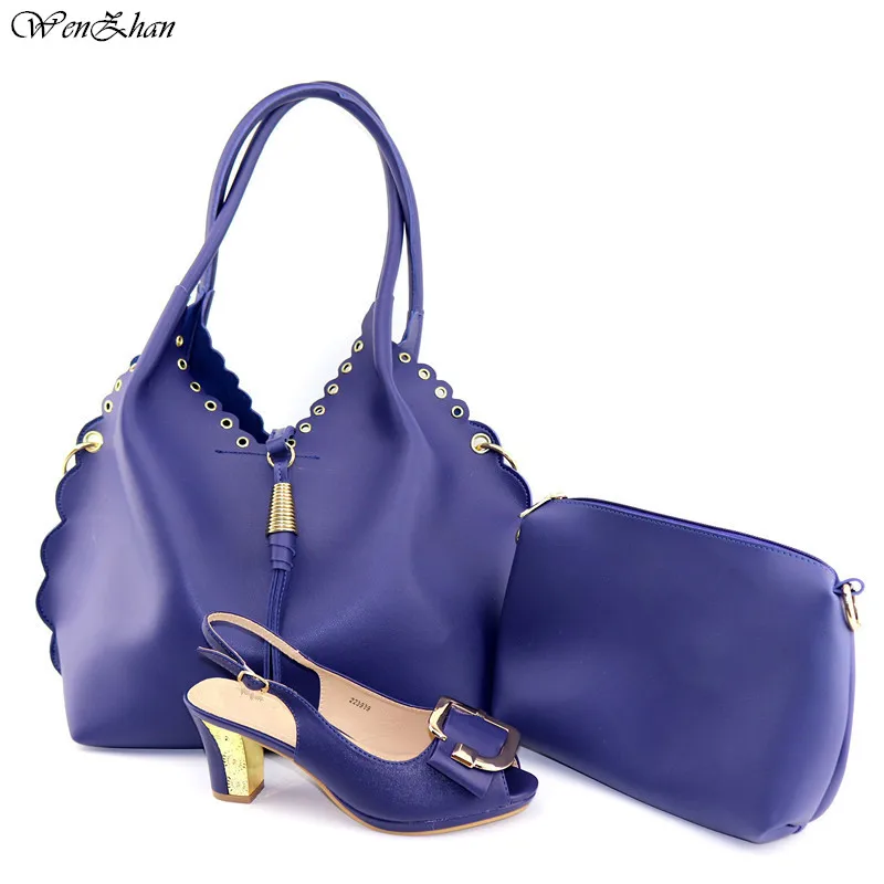 blue Комплект из туфель на высоком каблуке и сумочки коричневого цвета, подходящие под итальянский комплект из туфель и сумочки, женские туфли в комплекте WENZHAN C96-24 - Цвет: blue