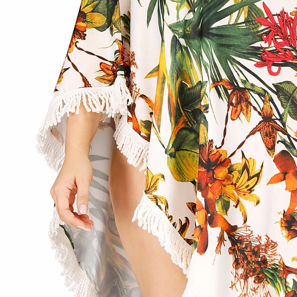 Женская блузка PGSD весенняя без бретелек с принтом растений длинная кисточками |