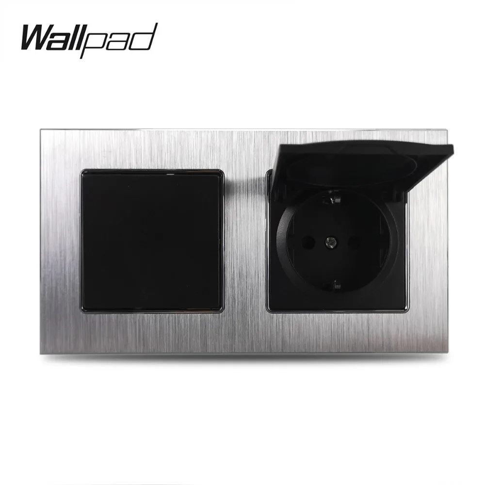 1 Gang 2 Way светильник выключатель и розетка ЕС с пыли Кепки Wallpad AC серебристого цвета