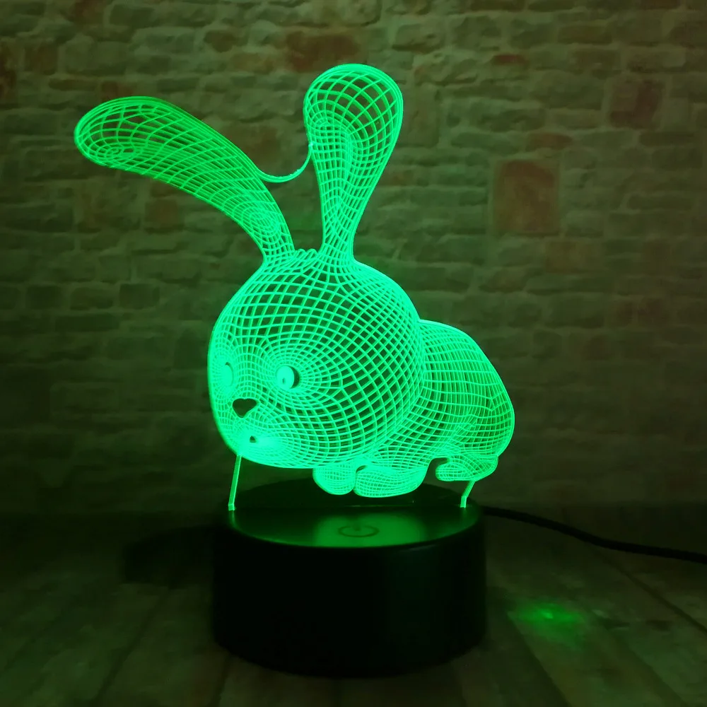 Милый мультяшный кролик 3D светодиодный ночник 7 цветов меняющий цвет настольная