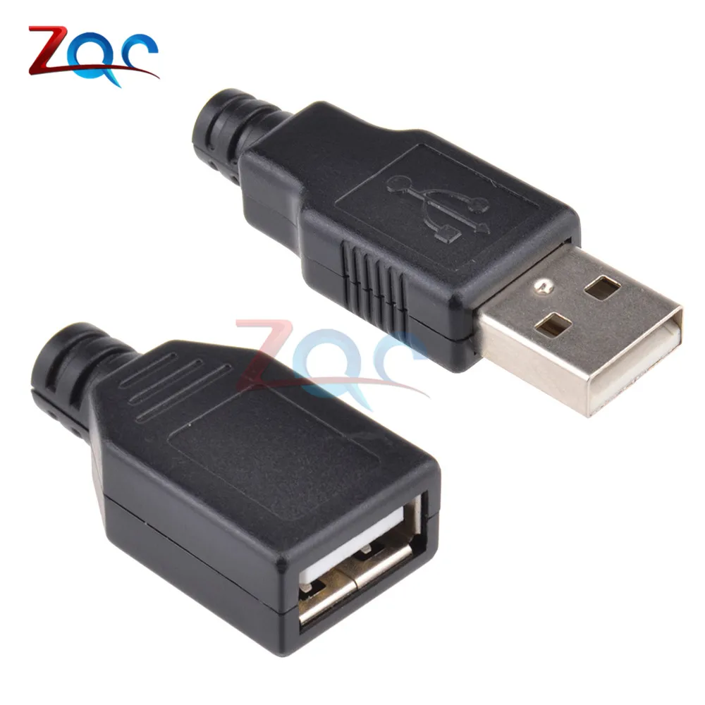 10 штук в наборе USB 2,0 Type A Male муфтовый стыковочный USB 4-контактный разъем с чёрным пластиковым чехол типа "сделай сам"