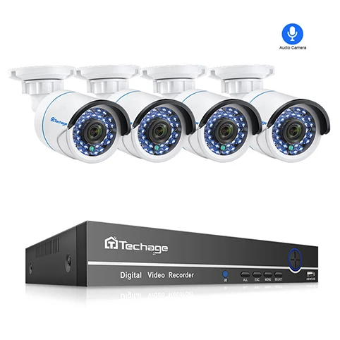 4CH NVR 4 Cameras Techage 4CH 1080P 48V POE NVR CCTV система безопасности 1080P 2MP аудио ip-камера Открытый ИК ночного видения P2P комплект видеонаблюдения - Цвет: 4CH NVR 4 Cameras
