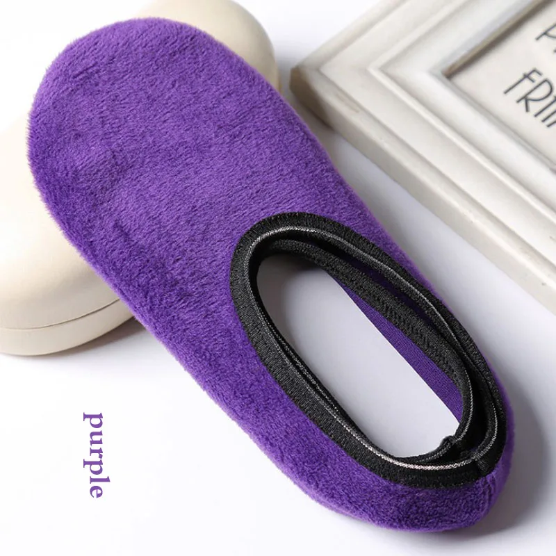 purple 1 пара осенне-зимних теплых женских носков из полиэстера и хлопка для йоги, носки для дома, фитнеса, пилатеса, балета, носки-лодочки, покрытие для обуви, 10 цветов - Цвет: purple
