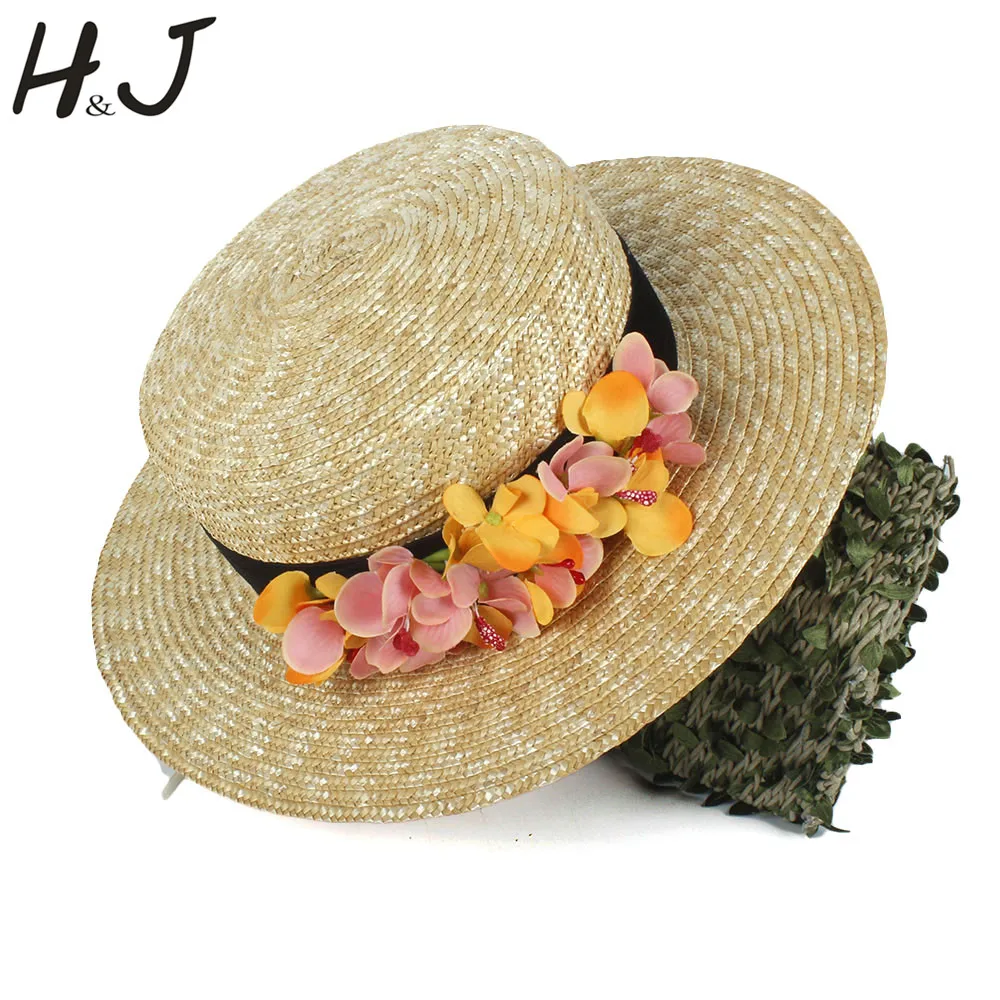 Женская Солнцезащитная шляпа из 100% пшеничной соломы летняя пляжная на плоской