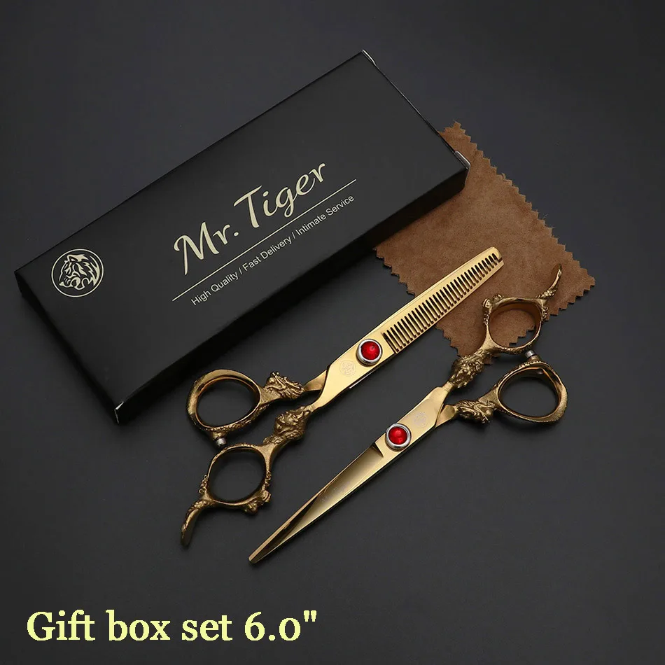 gift box set Острое лезвие 6,0 дюймов, парикмахерские ножницы, профессиональные ножницы для волос, набор 5,5, ножницы для стрижки волос, парикмахерские ножницы, Парикмахерская бритва - Цвет: gift box set