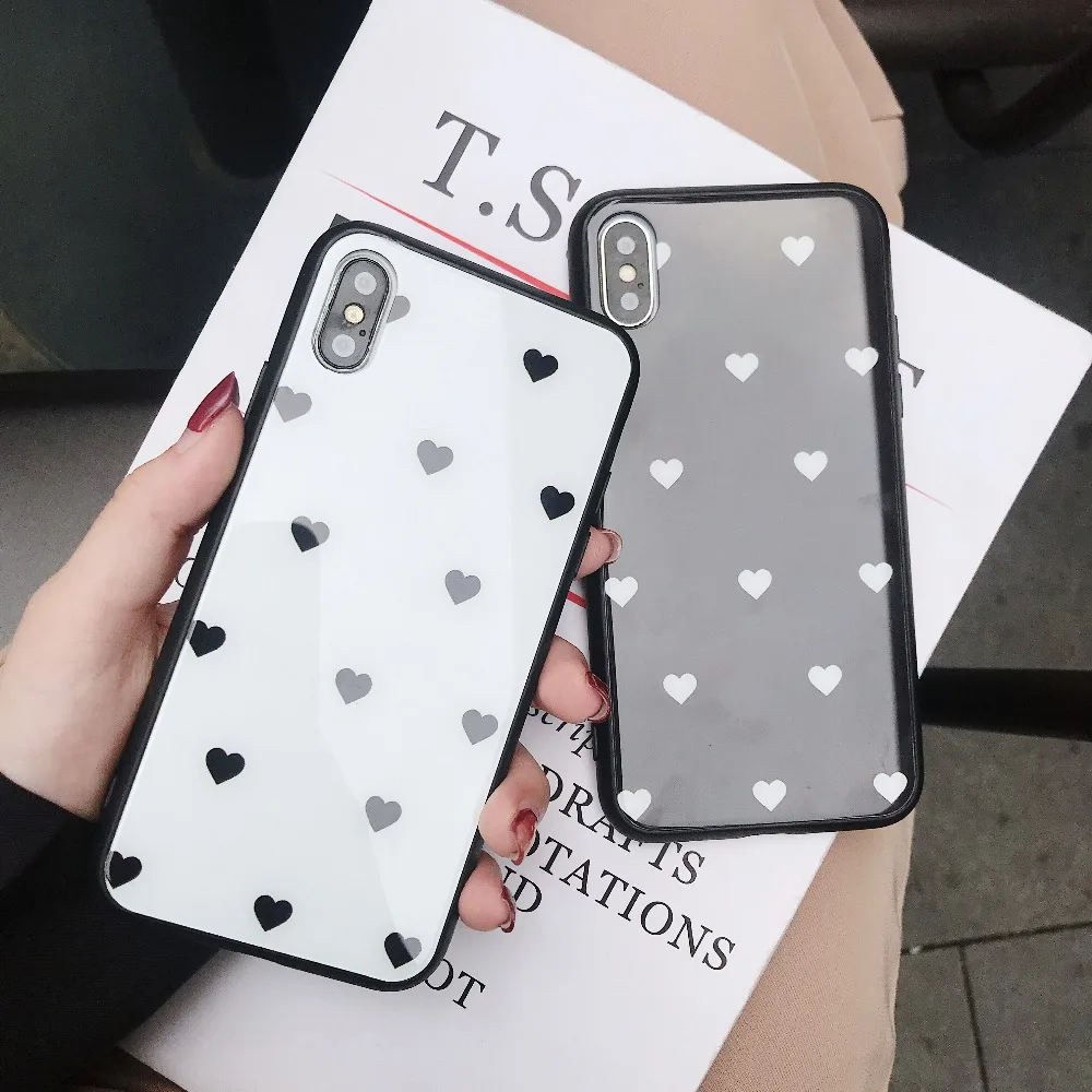 Jomanga прекрасное сердце закаленное стекло чехол для телефона iphone XS Max XR Милые анти
