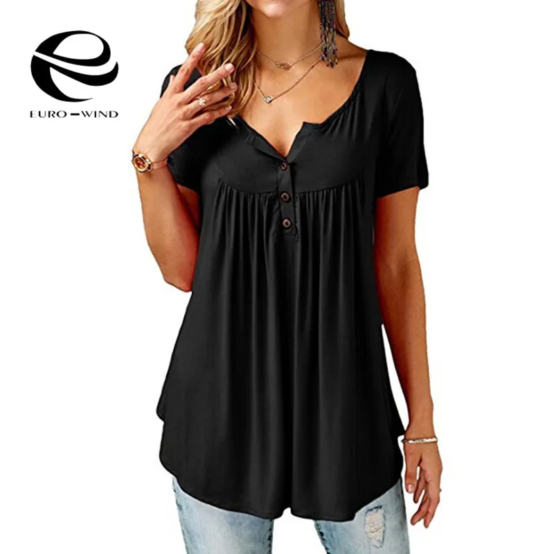 Футболка размера плюс 5XL, Женская длинная Плиссированная футболка, Blusas, летний топ, футболки, рубашка, свободные, Femme Camisas Mujer, повседневные женские одноцветные Топы