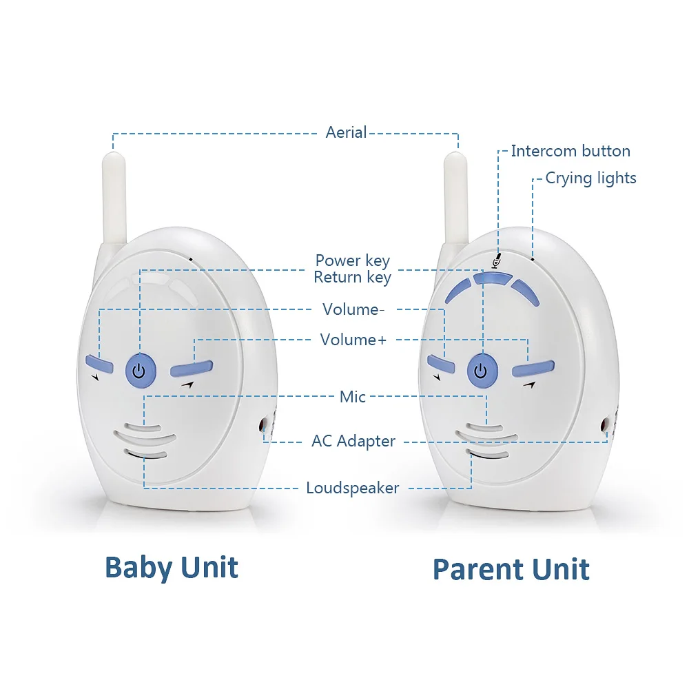 FUERS V20 Wireless Baby Monitor 2.4GHz Nanny Audio Walkie Talkie Kids Babysitter With Micphone Speaker | Безопасность и защита