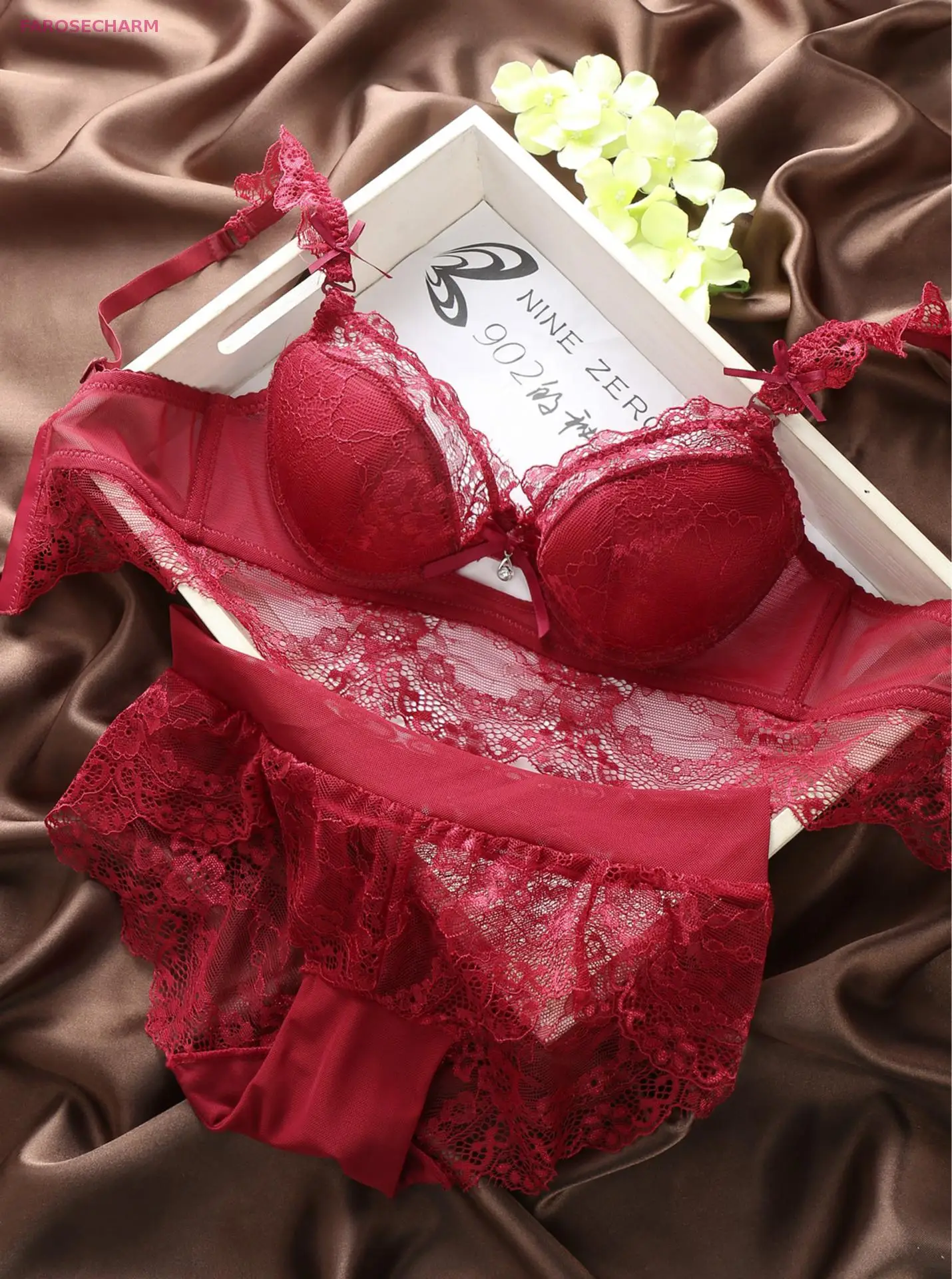 2017 New Arrival Three Quarters(3/4 Cup) Underwire Lace Solid Sexy Bra &amp Brief Sets Underwear Women | Женская одежда