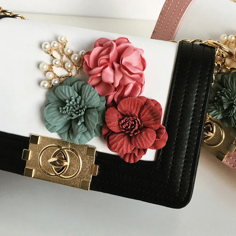 Путеводного камня женская сумка. влияние цвета цветок жемчуг цепи мешок модные