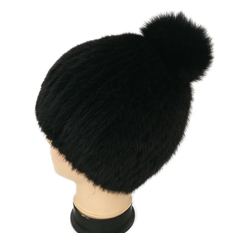 HSPL Women's Winter Fur Hats 2017 Real Mink Fur Black Beanie Ladies Knitted Russia Hat Winter Women Elegant Bone Luxury Cap