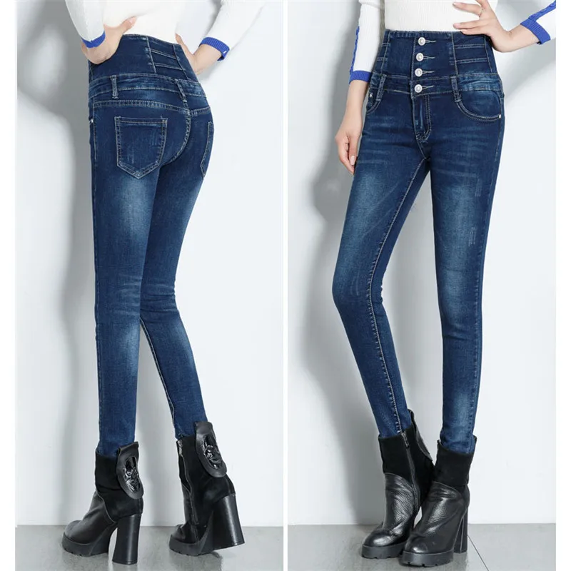 Women Skinny Stretch Denim Pants Female Spring Summer Pencil pants Mom's Plus Size Casual Elastic High Waist jeans mujer
